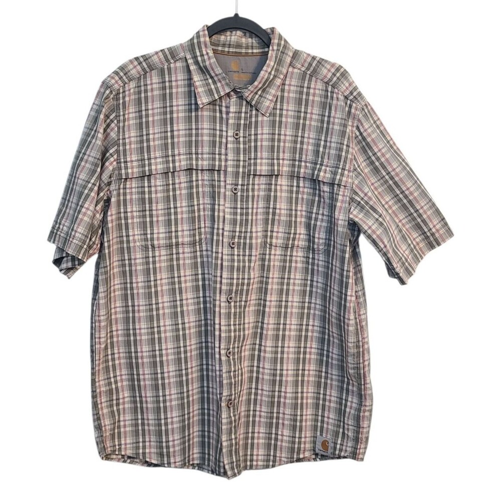 Carhartt Force Shirt Mens L Plaid Short Sleeve Fishing Work Vented Hiking Dad